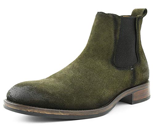 Asher Green AG6023 - Mens Boots Casual Vintage Rugged Gore Slip On Boots for Men Made from Genuine Suede Leather - European Italian Style Chelsea Boots, Color: Olive - Size: 12