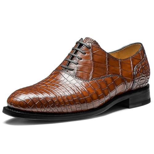 Jepsen Gord Men's Dress Shoes Genuine Italy Alligator Crocodile Leather Shoes Handmade Luxury Oxford Shoes with Leather Outsole for Formal Events, Business, Wedding, Brown, Size 11.5
