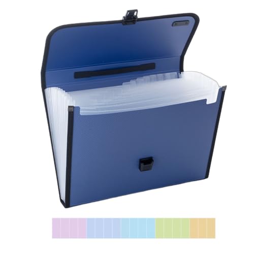 M&G Expanding File Folder 12 Pockets Accordion File Organizer with Labels, Portable Document Receipt Organizer for A4 Letter Size Paper, Waterproof Folder for Bussiness School Office Supplies (Blue)