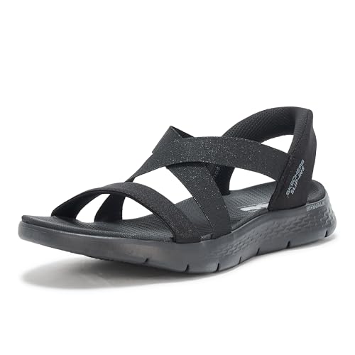 Skechers Go Walk Flex Sandal-Glimmer Up Hands Free Slip-ins, Sandalia Mujer, Negro, 40 EU