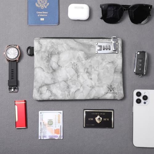 KOSMCCO Lockable Money Bag - 6.5x10 Inches Pu Leather Locking Bank Bag Coin Purse for Cash, Jewelry, Passports, Medicine, Credit Cards and Valuable Storage (Marble Black) - Thumbnail 7