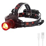 BESTSUN Linterna Frontal con luz roja, 1000 lumen linterna frontal recargable roja led Zoomable para caza, astronomía, visión nocturna, camping (Solo rojo)