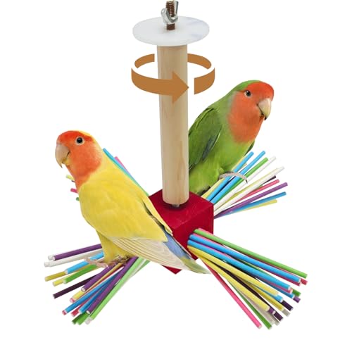 Image of Bird Perch Toy for Cage,Spinning Windmill Bird Perch Toy,360 Rotating Chewable Stand with Grinding Sticks,Interactive Cage /Tabletop Training Toy for Parakeets,Cockatiels,Lovebirds (Mixcolor, Square)