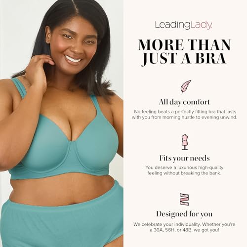 Image of Leading Lady, Brigitte Full Coverage, Wireless, Padded T-Shirt Bra, Ballet Back, Side & Back Smoothing, Wide Straps, 36A-54G