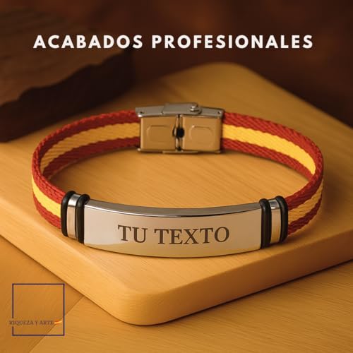 Miniatura 5 de Riqueza Y Arte Pulsera Hombre Personalizada Con La Bandera De España De Acero Inoxidable - Regalo Personalizado Para Hombre. Pulsera Ajustable Con Un Acabado Profesional 17-22cm Plateada