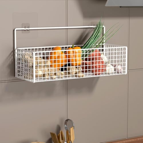 Image of MosQuick Kitchen organizer shelf wall mounted Metal Wire Baskets organizers Storage kitchen hanging rack onion potato shelf wall hanging shelves for fruit veges bathroom Black