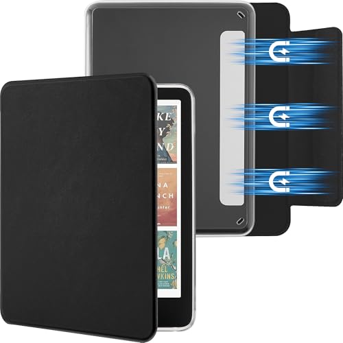 SESENSE Detachable Magnetic Case for 7'' Kindle Paperwhite 12th Gen 2024 and Kindle Colorsoft Signature Edition, Slim PU Shell Cover Case with Auto Wake/Sleep, Black