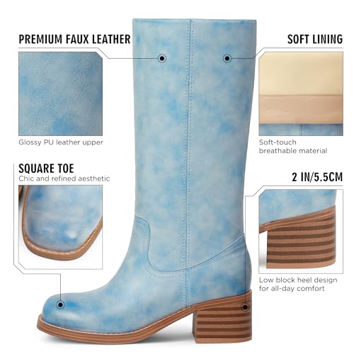 Image of Adolilove Mid Calf Boots for Women Chunky Block Low Heel Square Toe Comfortable Casual Trendy Stylish Boots