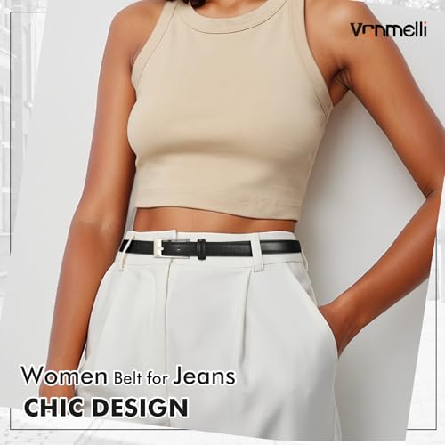 VONMELLI Thin Belts for Women Skinny Leather Belt Women for Dress Jeans Fashion Waist Belt with Sliver Buckle2