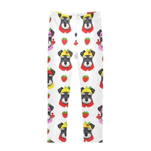 ALAZA Girls' Leggings Children's Yoga Pants Skinny Printed Dance Schnauzer Strawberry Comfortable 4T