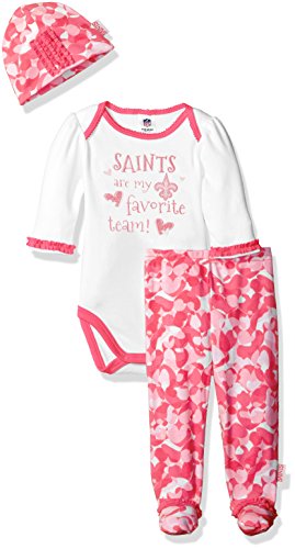 Gerber Childrenswear  Favorite Team  Bodysuit, Pant & Cap Set, 3 - 6 Months, Pink, New Orleans Saints
