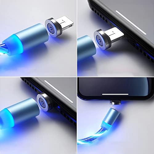 Retoo Magnetyczny kabel do ładowania LED 3 w 1, 1 m, szybkie ładowanie, magnetyczny kabel USB, kabel magnetyczny do systemu Android, micro USB, typ C, smartfona, Quick Charge, obrót o 360°, niebieska