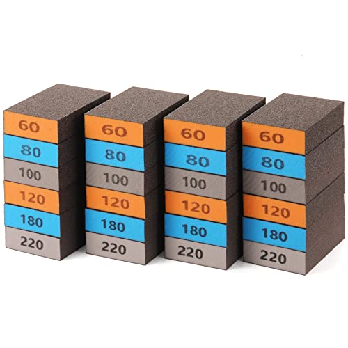 24 Pieces Sanding Sponges, Goh Dodd Coarse Medium Fine Assortment Washable And Reusable Sanding Blocks 60 80 100 120 180 220 Grits Ideal For Wood Metal Wall Polishing #TOP9