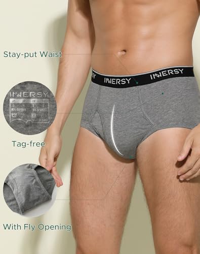 INNERSY Elderly Mens Briefs Underwear Soft Cotton Underpants with Fly High Waist Pants Pack of 4