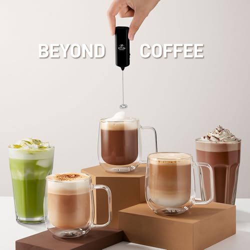 Mini & Mighty Milk Frother Wand – Powerful Handheld Coffee Frother, Battery Operated Drink Mixer – Compact Pocket Size – Detachable Whisk for Latte, Cappuccino, Matcha, Hot Chocolate – Black