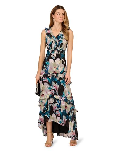 Adrianna Papell Women's Floral Ruffle Chiffon Gown4