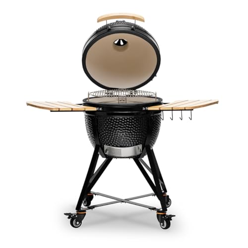 Kamado BONO BBQ Media - Barbacoa con 6 accesorios - Ø 51 Kamado Barbacoa con Accesorios - Parrilla ahumadora negra en la terraza, balcón o jardín - imagen 2