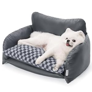 BurgeonNest Cat Couch Bed & Dog Sofa Bed for Small Dogs & Cats up to 15lbs, Double Layer Cushion Extra Comfort, Leather & Plush Material Scatch-Resistant, Waterproof, Grey