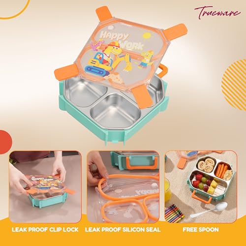 Image of Trueware Astro 304 Stainless Steel PU Insulated Lunch Box with Three Compartment BPA Free, Food Grade Ideal for School, Picnic, Office & Outdoor - 640ml
