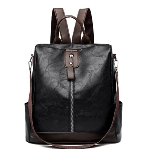 Mochila Viagem Couro PU Vintagem Feminino Bolsa Grande Espaçosa Morashop (Preto)