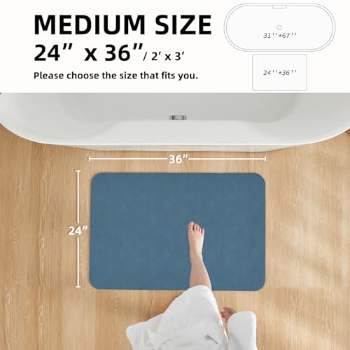 Bathroom Mat Quick Dry, Bathroom Rugs Non Slip Washable Thin Absorbent Bath Mat Fits Under Door Bathroom Floor Mat Perfect for Bath, Shower, or Sink 24"x36" Denim Blue