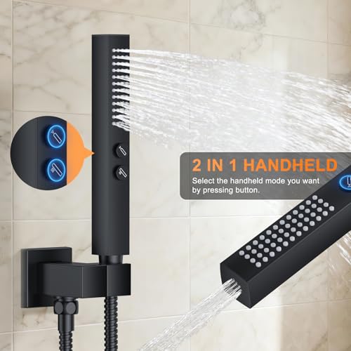 FAROLAN Shower System with Tub Spout, Ceiling Mounted Bathtub Shower Faucet Set, 12" Rainfall Shower Head and Handheld Shower Combo, High Pressure Shower Fixtures Set with Rough-in Valve, Matte Black by FAROLAN - Used condition - Image 4