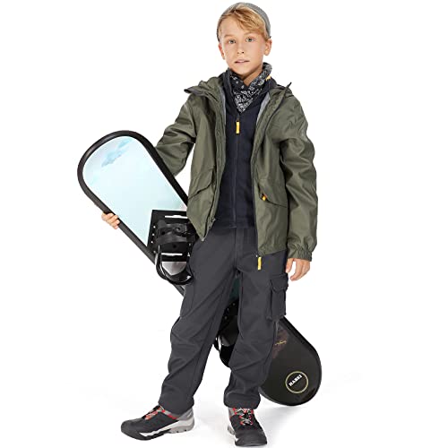 Asfixiado Boys Snow Pants Hiking Fleece Lined Winter Pants For Kids Girls Waterproof Elastic Waist Outdoor Insulated Thermal Ski Warm Cargo Trousers #9020-Grey-S #TOP4