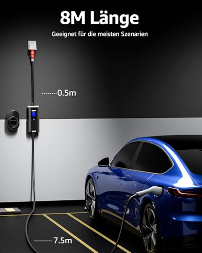 bokman Typ 2 Ladekabel mit CEE Stecker, 8 Meter | 6-16A | 11kW | 3-Phasig | IP65 Wasserdicht, Tragbares EV-Ladegerät und Mobile Wallbox Ladestation für IEC 62196-2 mit Tragetasche & Mikrofaserhandtuch
