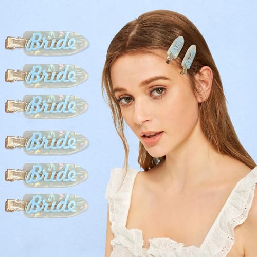 6 PCS Bride Hair Clips – No Crease Beauty Barrette Clip, Bachelorette Party Favor Bridal Shower Gifts, Wedding Hair Accessory for Women Girl (Blue)
