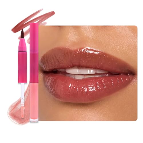 Image of evpct Antique Rose Matte Liquid Lipstick Marker Pen Lip Liner Set with Lip Oil, Shine Finish, 2 in 1 Lipgloss Lipstick Long Lasting Waterproof for Women, Lips Color Stain 24hr Original Smudge Proof