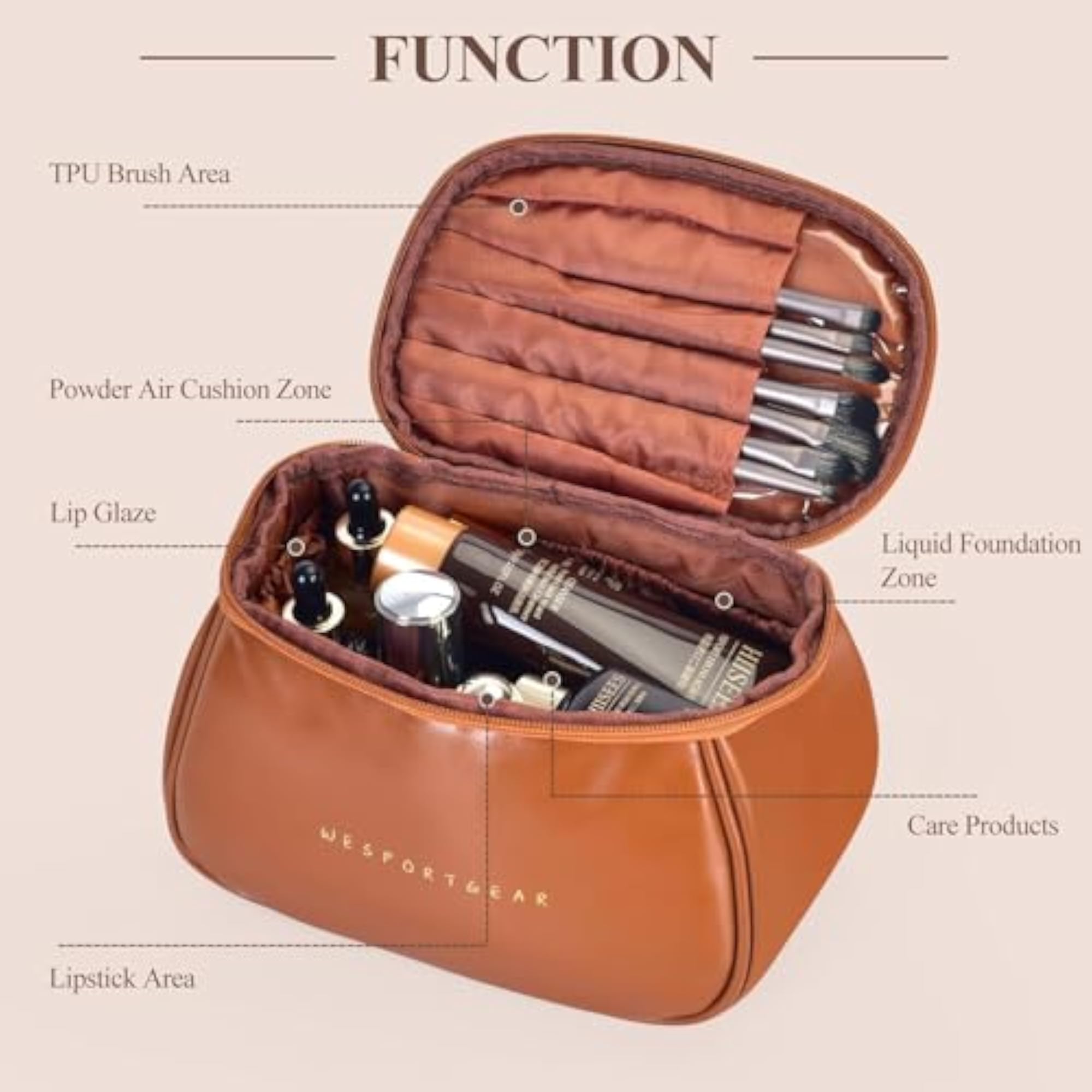 Portable Travel Makeup Bag with Brush Holder