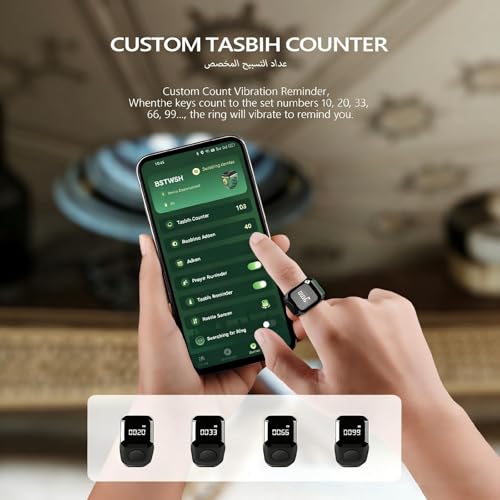 VENNERLI Smart Tasbih Zikr Ring Muslim Prayer Tasbih Counter Wearable Technology Ring OLED Display USB Rechargeable with Muslim Time APP