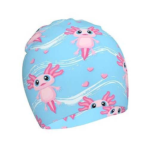 Rqzwdq Cute Axolotl Kawaii Pattern Kids Beanie Hats Warm Knit Beanie Cap Skull Caps Gifts Decor for Boys Girls White