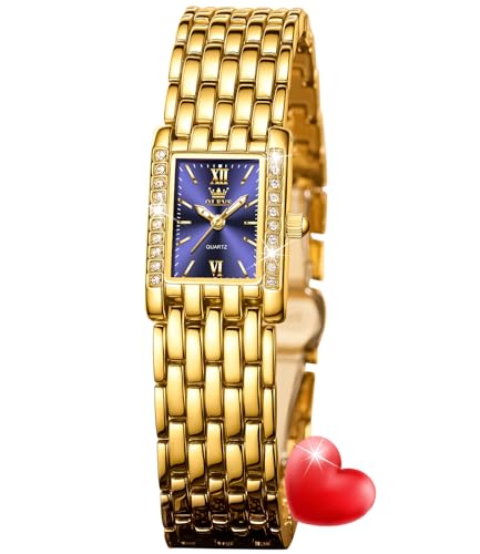 Image of OLEVS Watch for Women Stylish Analog Quartz Luxury Gold Stainless Steel Strap Diamond Black Dial Elegant Casual Ladies Watch