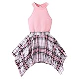 PATPAT Toddler Girl 2 Piece Outfit Rid Knit Halter Sleeveless Cami Top and Plaid Elastic Waist Skirt