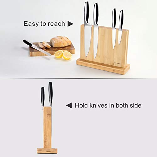 Kitchendao Luxury Double Sided Bamboo Magnetic Knife Block Holder Without Knives With Enhanced Powerful Magnets, Cutlery Display Stand And Storage Rack Large Capacity, Easy To Reach, Easy To Clean #TOP1