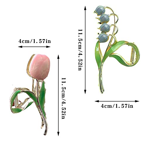 Jieliangli 2 Pcs Set Flower Metal Claw Clips - Large Vintage Tulip Hair Clips for Women & Girls, gold, 1 count (Pack of 2) - Image 4