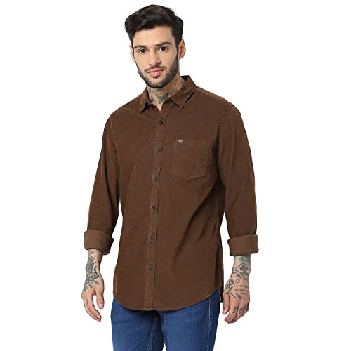 Image of Spykar Men's Slim Fit Raised Collar Full Sleeve Solid Casual Shirts