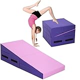 Pink Kids Gymnastics Mat Incline Mat - Foam Folding Tumbling Wedge Mats for Exercise, Yoga & Play