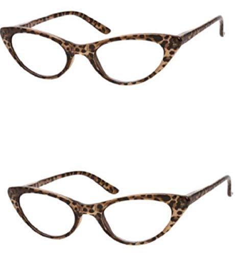 Readers The Brit Cat Eye Reading Glasses +2.00 (2 Pair) Brown Leopard