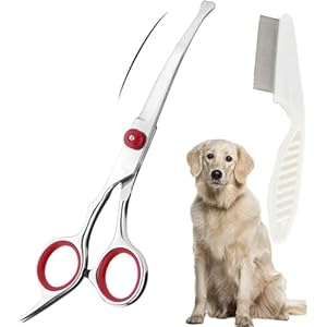 Bkemkri Ciseaux de Toilettage pour Chien Chat avec Embouts de Sécurité Ronds Chiens Ciseaux Courbes pour Chiens Ciseaux Professionnel pour Chien Kit en Acier Inoxydable Tranchant Incurvé D&rsquo;animaux