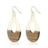 Pomina Lightweight Geometric Colored Resin Wood Dangle Drop Earrings Colorful Two Tone Teardrop Earr