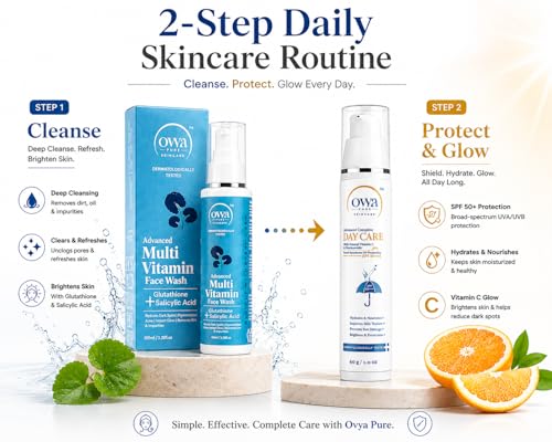 Image of Ovya Pure Brightening Face Wash & SPF 50 PA+++ Sunscreen Combo | Anti Acne Face Wash + 3-in-1 Moisturizer with Sunscreen | Face Cleanser for Deep Cleansing & UV Protection | 160ml