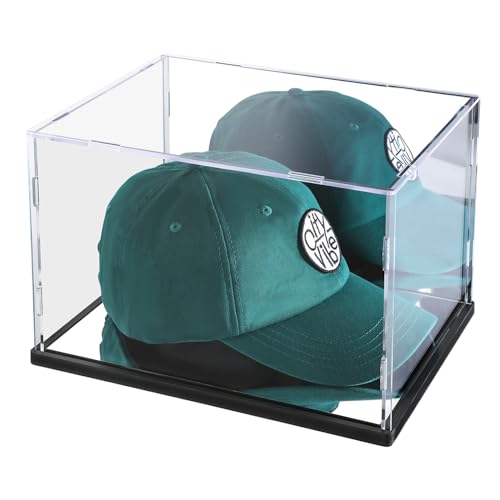 Clear Hat Display Case with Mirror Background,Acrylic Baseball Cap Holder Stand Transparent Hat Storage Box Dustproof Square UV Protection Cabinet with Mirror Base(10.2x8.2x7 inch)
