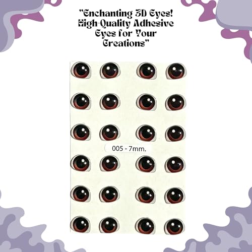 Image of Realistic 3D Resin Craft Eyes (Fixed) - 7mm Brown (24 Pcs /12 Pairs), Self-Adhesive Eyes for Amigurumi, Doll Making, Polymer Clay, Cold Porcelain, Felt, EVA Foam, Scrapbooking & Crafts