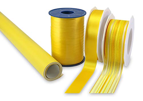Präsent - Present-Set for Gifts & Crafts Yellow Ribbon + Paper 4-Pieces Pack, Gold