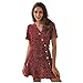 Produktbild KIMODO V Ausschnitt Kleid Damen Knielang Träger Rückenfreies Schmetterling Blatt Lotusblatt Ärmel Frauen Nähen Blumendruck Spleißen Urlaub Sommerkleider Strandkleider (Rot, X-Small)