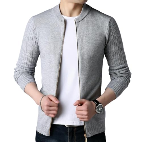 Suéter de punto para hombre de cuello alto con cremallera y manga trenzada slim fit
