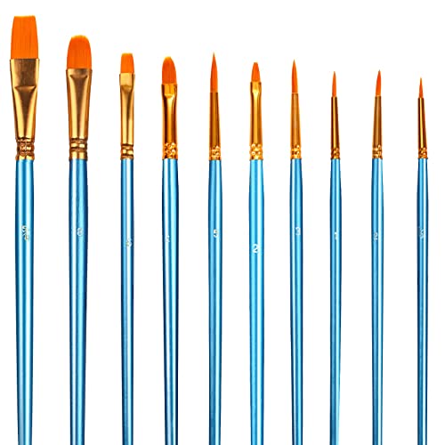 Lictin Pinceaux Peinture Acrylique - 10 Nylon Pinceaux Artiste Plume Lisse, Pinceaux de Peinture à l'huile pour Aquarelle, Gouache Acrylique