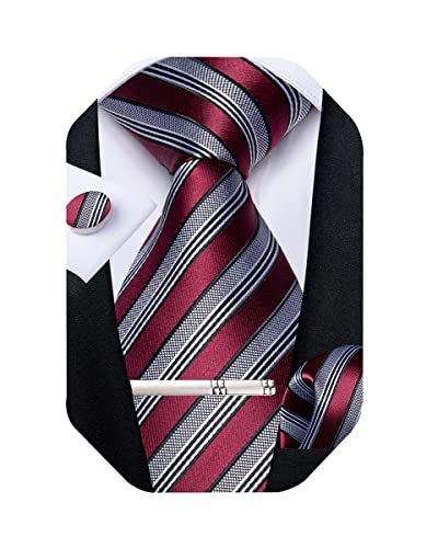 Image of DiBanGu Mens Striped Tie Silk Woven Necktie and Pocket Square Cufflinks Tie Clip Set Wedding Business Formal Gift Tie for Men